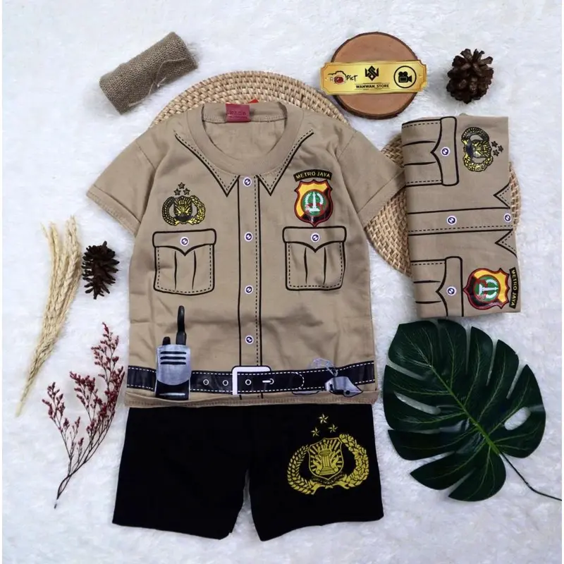 Baju Fashion Setelan Anak Motif Polisi Kostum Celana Pendek 0