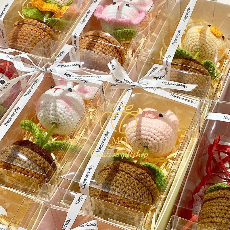 Chậu hoa len đồ trang trí decor phòng bàn làm việc - Quà Tặng Handmade Trang Trí Nhà