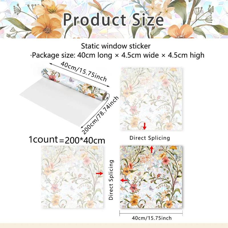 Floral Pattern Window Sticker, Removable Static Cling Window Decal, DIY Decorative Sticker for Home Living Room Bedroom, Flowers Design Decoration, Home Decor, Flowers, Design, Decoration 2