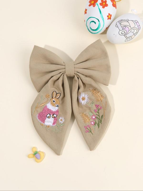 Cute Rabbit Embroidery Bowknot Decor Hair Clip, Easter Gift, Casual Simple Hair Accessories for Girls, Minimalist Headwear Suitable for Thick Hair 7