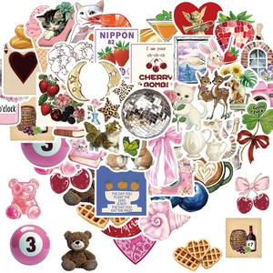 Pegatinas en Forma de Corazón, Animales y Comida, 50 piezas/set Impermeables Autoadhesivas Papel Decorativo, Pegatina Decorativa para Tarjetas de Felicitación, Botellas de Agua, Laptops y Teléfonos