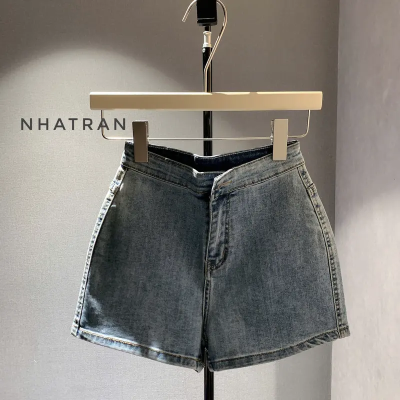 [CO DÃN] Quần short jean nữ phom ôm trơn cạp cao không túi trước Pants Women MS206 2
