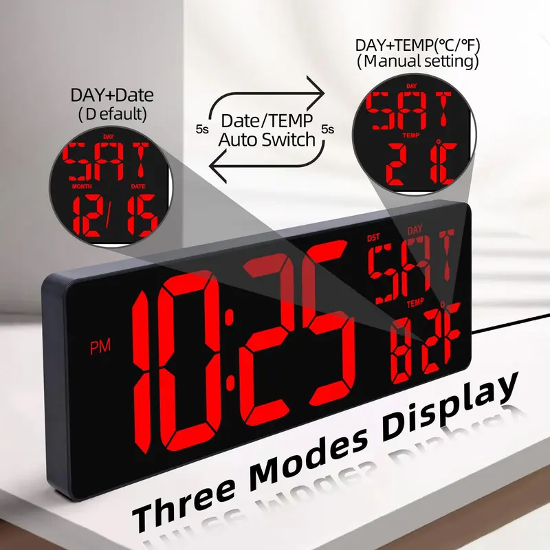 17.2 Inch Large LED Display Digital Wall Clock with Remote Control, Count Up and Countdown Timer, Temperature and Date Auto Switchable Wall Clock, Decor, Living Room, Home Goods 3