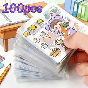 100 Lembar Stiker Aesthetic Kartun - Koleksi Unik & Tahan Air untuk Dekorasi Buku Harian & DIY