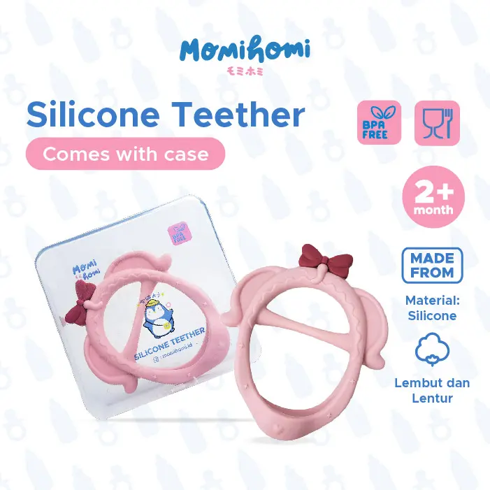 Momi Homi Teether Grab Pita Silicone Baby Elephant Silikon Empeng Gigitan Bayi Bentuk Gelang Premium case BPA FREE Biru 1