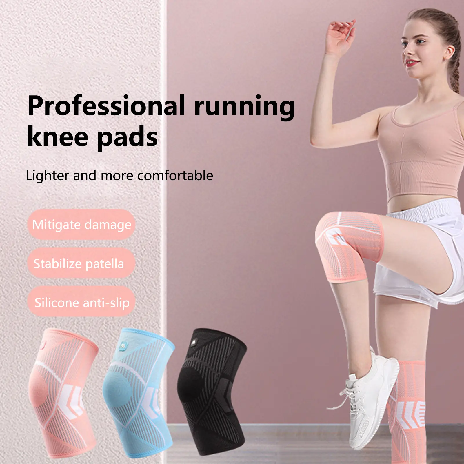 1 Pair Knee Pad Anti-slip Vibration Damping High Elasticity Knee Protection Nylon Sports Protective Gear Knee Pad Sports Protective Gear