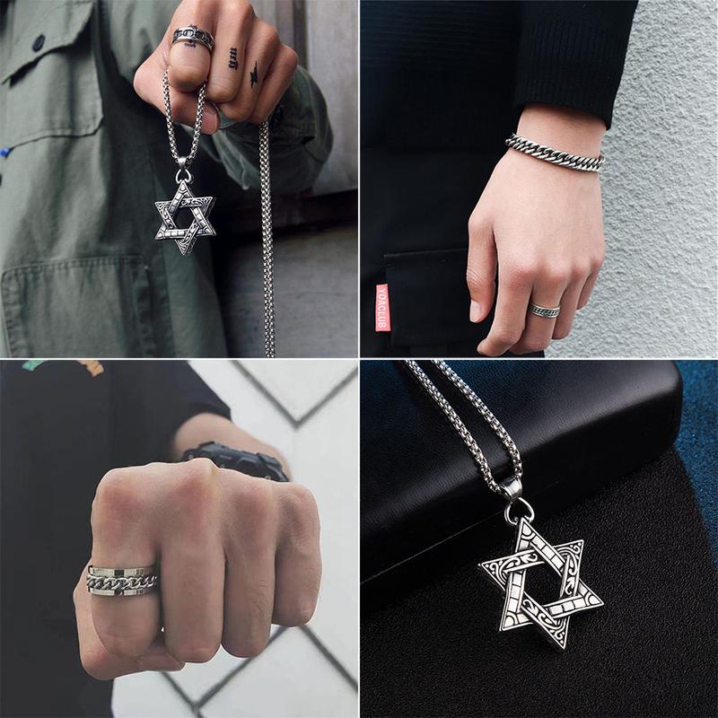 Combo V8 Lắc tay + Dây chuyền ngôi sao + Nhẫn dây xích xoay 360 độ cực chất