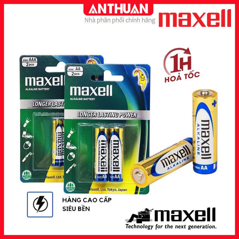 Vỉ 2 Pin AA (2A), AAA (3A) Maxell Alkaline 1.5V LR3 LR6 Longer Lasting Power siêu bền chính hãnġ. HSD: 5-2033 (MỚI NHẤT)
