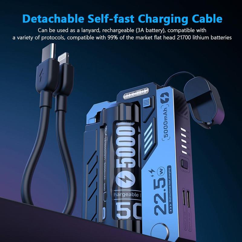 Portable Power Bank, 1pc Small & Separate Mobile Power with Detachable Charging Cable, Quick Change Power Bank for Phone, Boyfriend Gift, Rechargeable Batteries, Electronics Accessories, Charger Connector 6