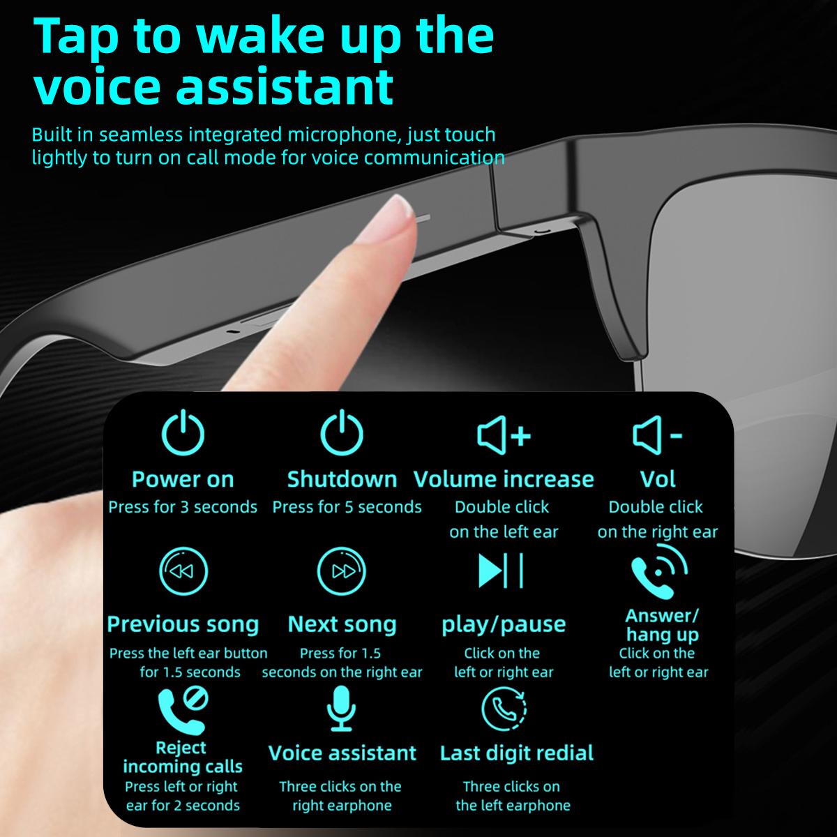 2025 Fashionable Smart Glasses Bluetooth Headphones Wireless Music Control Call Earphones for Men Women Outdoor Christmas Gifts - Image 2