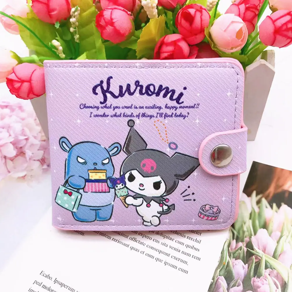 Sanrio Kuromi Cinnamoroll PU Casual Short Wallet Coin Wallet Card Bag Button Wallet for Kid Gift
