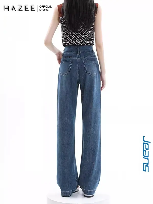 Quần Jean Xanh Cạp Cao tôn dáng HAZEE cao cấp - Quần Jean xuông hách dáng Pants Nữ Denim Thanh lịch Button Casual L Women Lưng Cao quần  jeans 6