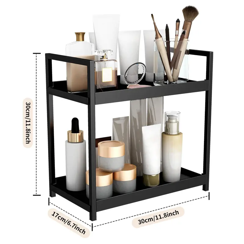 2-layer Desktop Storage Rack, Bedroom Accessories, Cosmetic Storage Box, Spice Rack, Kitchen & Bathroom Vanity Storage Rack, Modern Home Organizer, Storage for Bedroom, House Decor, Bathroom Accessories Decorative, Bathroom Essentials Accessories 1