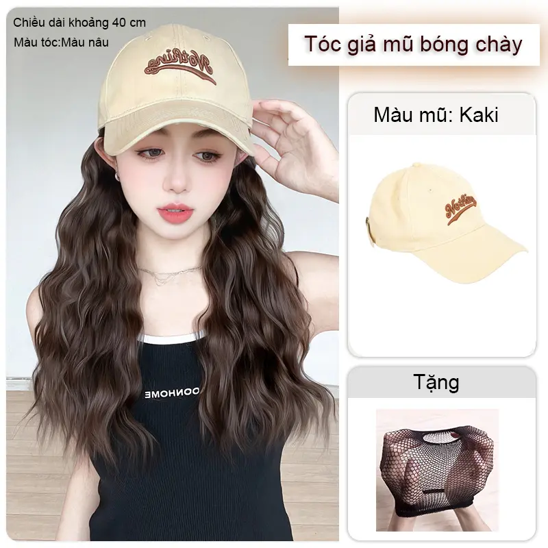 Nothing Mũ Lưỡi Trai Kèm Tóc Giả Xoăn Dài Tự Nhiên Không Đường May Dễ Thương Có Thể Điều Chỉnh Cho Nữ Wig 4