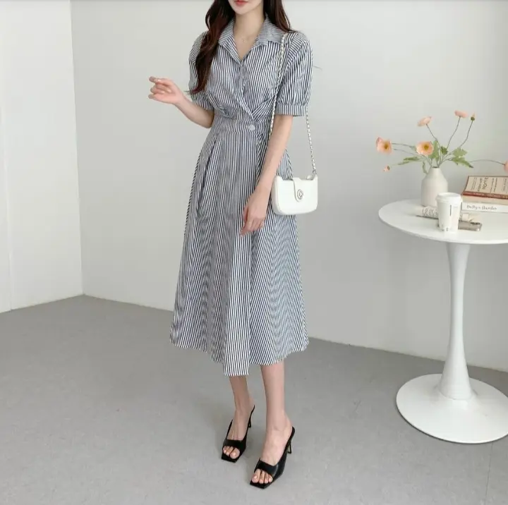 THABISHOP / GANI STRIPE DRES / HN / BAJU DRESS WANITA KOREA / BAJU WANITA / DRES KONDANGAN / DRESS REMAJA / DRESS KOREA / DREES / PAKAIAN WANITA 3