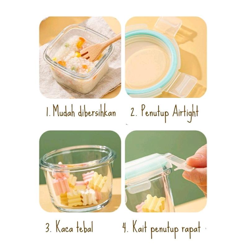 wadah tempat makan makanan asip baby bayi kaca tebal beling kontainer container food storage mangkok mangkuk mpasi bubur buah anti tumpah food grade 120ml 120 ml bulat 3