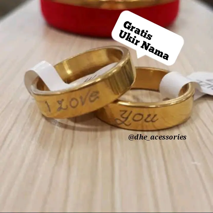 Cincin Titanium Gold Bisa Ukir Nama Pria Wanita - Material 316L 0