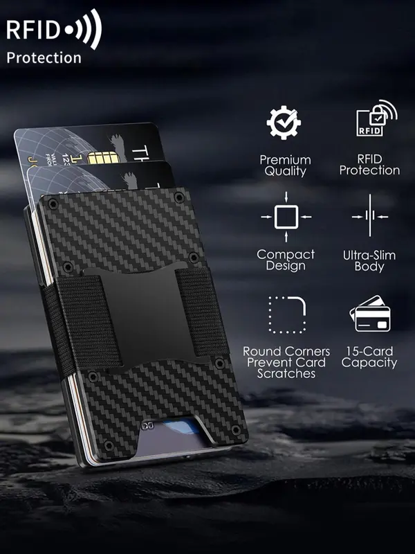 Men's Minimalist Carbon Fiber Pattern Card Holder, RFID Blocking Card Holder, Slim Credit Card Holder, Casual Trendy Versatile High-quality Daily Wallet 4