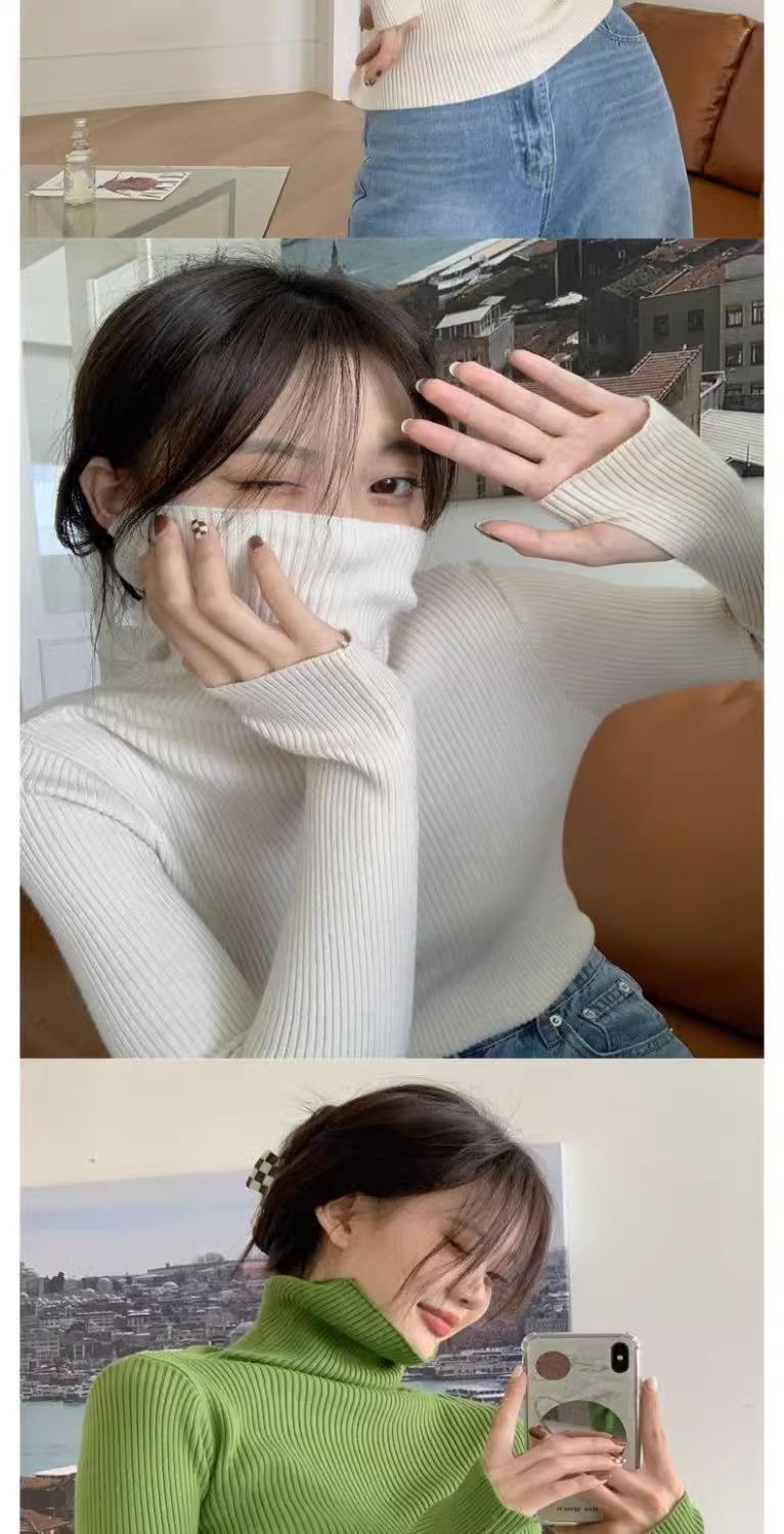 Product Introduction of Knitted Bottoming Shirt Padded Top Sweater Turtleneck Women's Autumn Best-Selling Fashionable Stylish Inner Wear Finger Fit Design Knitwear Womenswear 7