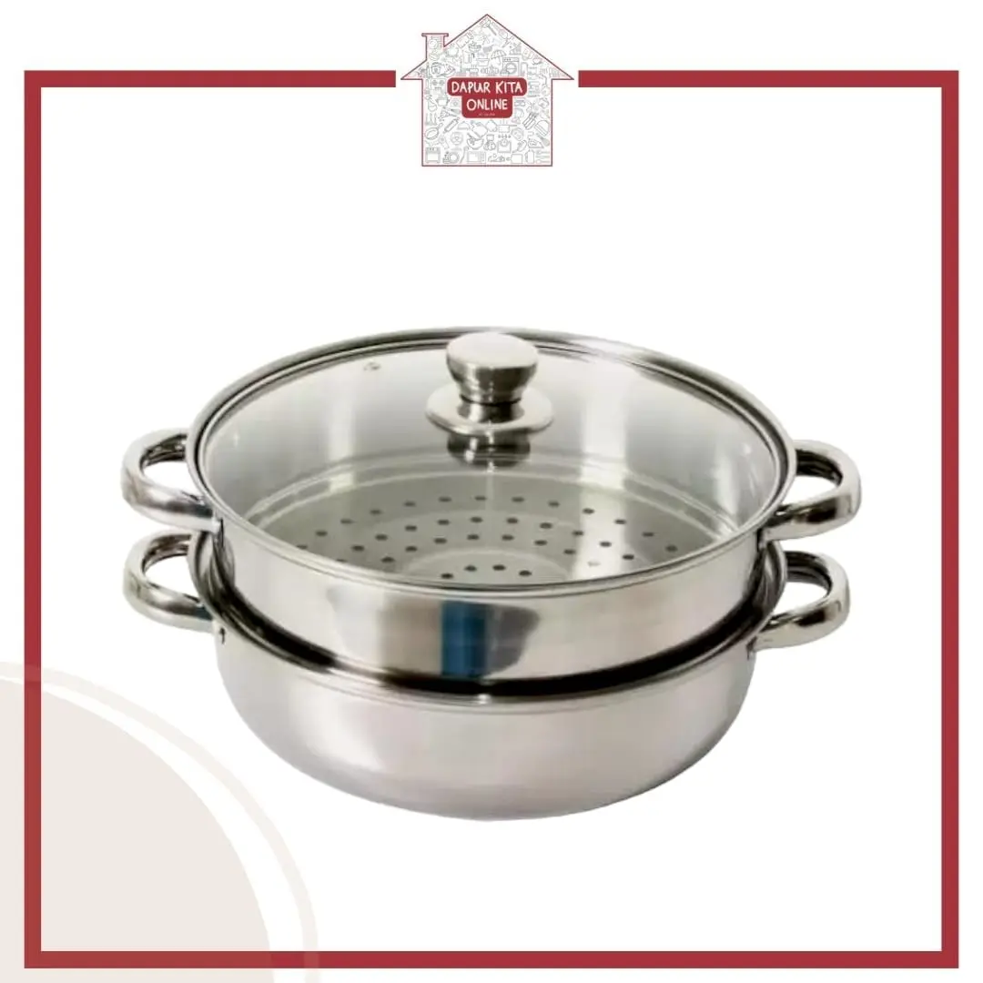 PANCI KUKUS STAINLESS STEAMER 24/28CM /  28cm S-JP28  / Murah Panci Kukus 2 Susun Dua Stainless Steel Steamer Dandang 28 CM 4128 /  Panci Susu