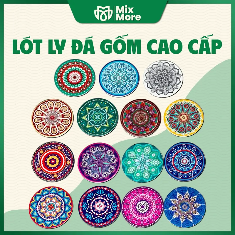 Đế lót ly, lót cốc vải nỉ 4 lớp, đá gốm cao cấp Roplus Coffee thấm nước tốt, dày dặn Mixmore 0