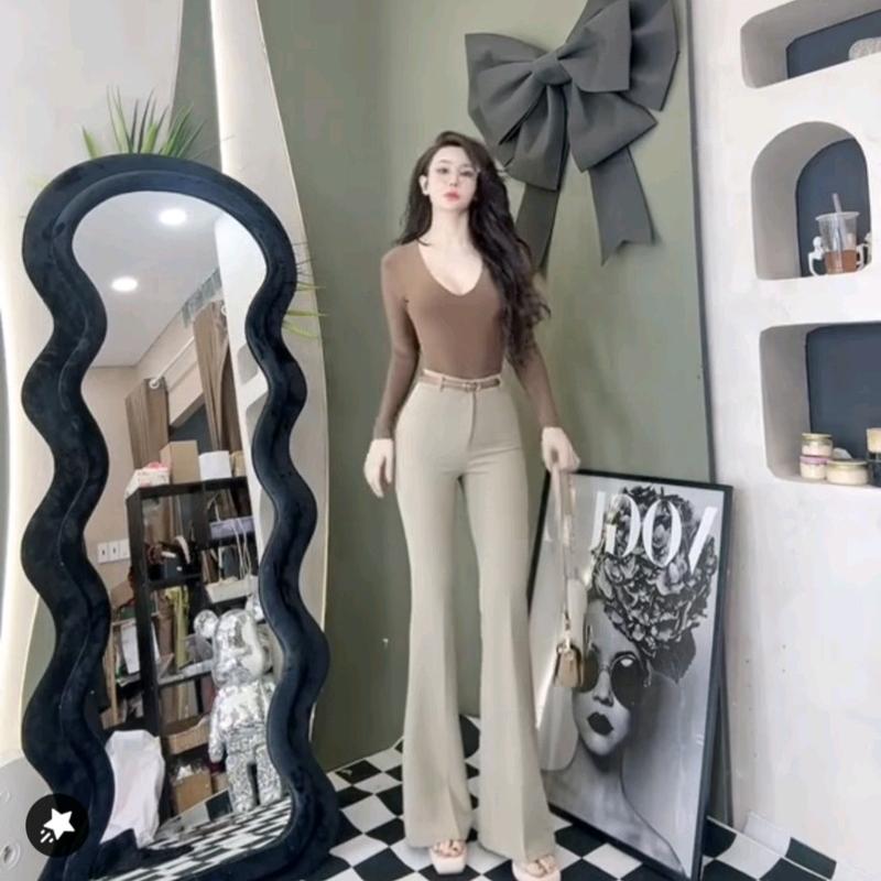Mã 65 QUẦN TÂY LOE CÔNG SỞ  cho nàng m55_m7 có đĩa ( không túi , không giãn ) chất vải TẰM Ý cao cấp ,mềm ,mịn ,mát, . Pants Ong Đen