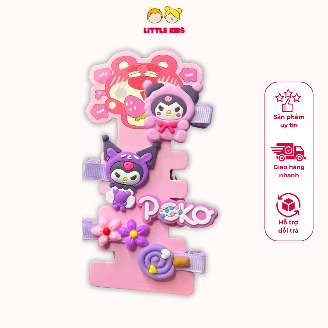 [ Little Kids ] Set 5 kẹp tóc gấu Lotso gấu dâu, Kurumi cho bé gái