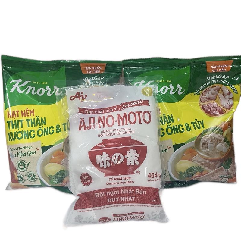 Combo 3 món gồm 2 gói hạt nêm Knorr mỗi gói 400g + 1 gói bột ngọt Ajinomoto 454g Gia Vị nấu ăn Chua