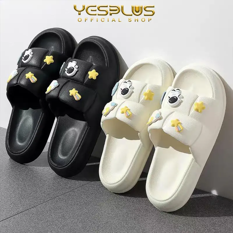 [YESPLUS] 2255-2 Sandal Selop Jelly Wanita Motif Astronot Import PVC Sendal Luar Ruang Hitam 3