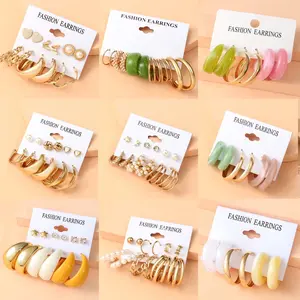AP09 - 5/6pasang Anting Stud Hooks Hoops Fashion Wanita Korea for Unhijab or Hijab Friendly