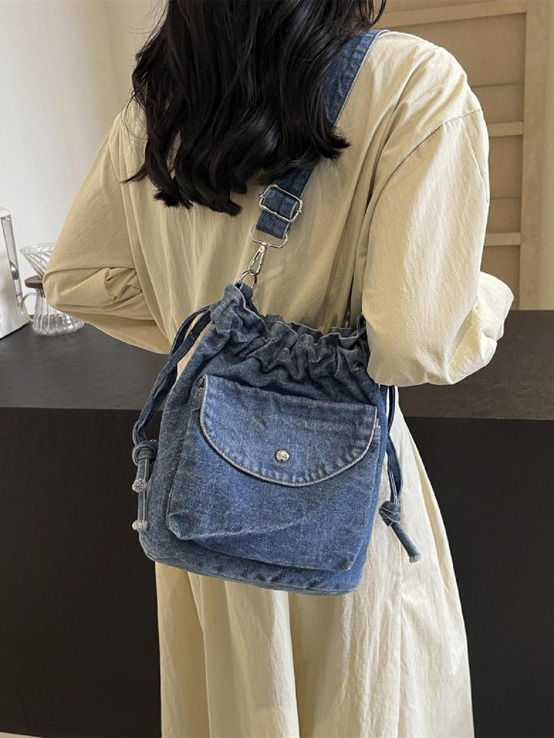Product Introduction of Women's Denim-effect Washed Crossbody Bag, Fashionable Pocket Design Shoulder Bag for Daily Used, Casual Trendy Versatile High-quality Daily Commuting Bag, Purse 6