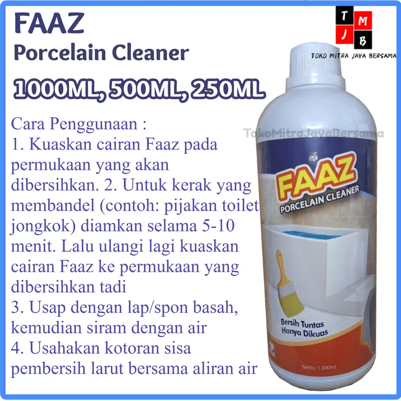 Faaz Cairan Pembersih Porcelain Cleaner Noda Karat Besi Stainless 1000ML Free Kuas Dan Sarung Tangan Plastik 3