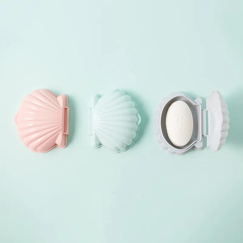 Shell Shaped Soap Box With Lid Draining Non-slip Soap Holder Case Soap Dish PP Plastic Travel Kitchen Bathroom Accessories 3