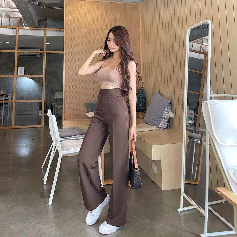 Quần tây nữ cao cấp ống suông, ống rộng, lưng cao - màu nâu cà phê - Size S-3XL, sinh viên  công sở Pants Women Ong Cotton 1