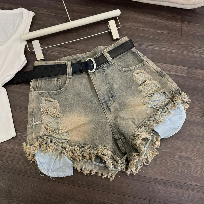 TENNBIGSIZE Quần Short Jean Nữ Lộ Túi Rách Nhuyễn Lưng Cao Women Denim Pants Size S/2XL Chất Jean Mềm Màu Đen Trắng Hồng 3