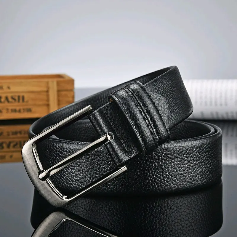 Gesper Ikat Pinggang Pria dan Wanita Hitam Polos Semi Kulit Model AG Lubang jarum Hadiah Cowok Stainless Elegan Sabuk tali pinggang ospek 1