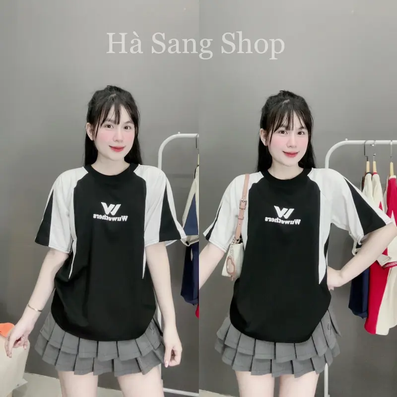Áo phông nữ Form Vừa (38-58kg) chất cotton 2 chiều mềm mịn mát - mẫu phối W Wether- Top Women Nữ  Thun Cổ Tròn 1