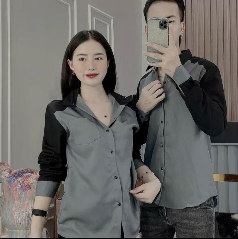 Áo Sơ Mi Nam nữ Tay Dài phối màu xám đen Vải Mango Dày Dặn Form Đứng Boy Phố ST MEN STORE Menswear