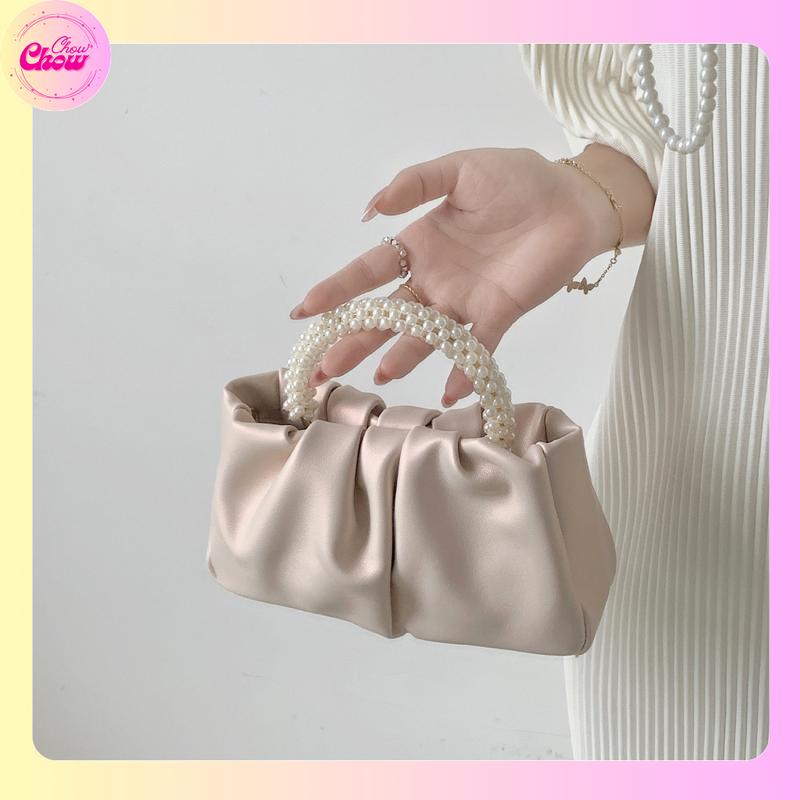 Túi xách nữ hạt ngọċ sang trọng quý phái mẫu mới 2023 da mềm nhún có ánh nhũ cao cấp - T023 Bag