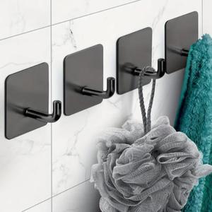 Gancho Adhesivo Montado en la Pared, Set de 4 Piezas Gancho para Toallas de Alta Resistencia, Ganchos Adhesivos de Acero Inoxidable para Baño Cocina Dormitorio