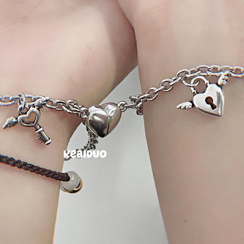 Vòng Tay Cặp Đôi Từ Tính, Thiết Kế Hình Trái Tim Thời Trang, Kết Hợp Khóa, Vòng Tay Cặp Đôi Sáng Tạo, Làm Bằng Kim Loại vòng tay  nữ vòng  mã lắc 0