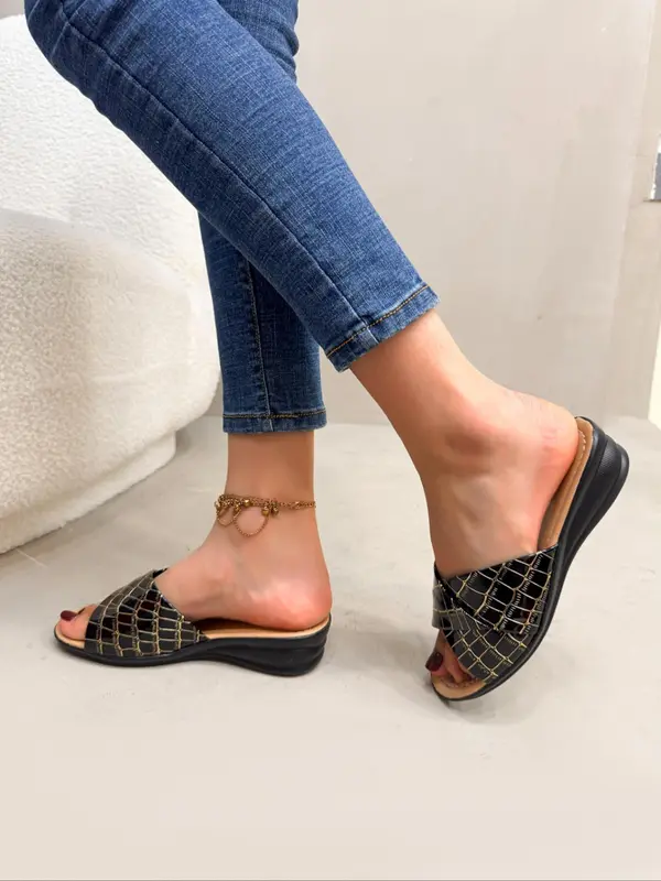 Women's Fashionable Crocodile Embossed Flat Sandals, Casual Comfortable Slingback Sandals for Beach, Fashionable Shoes for Daily Wear, Girl 4