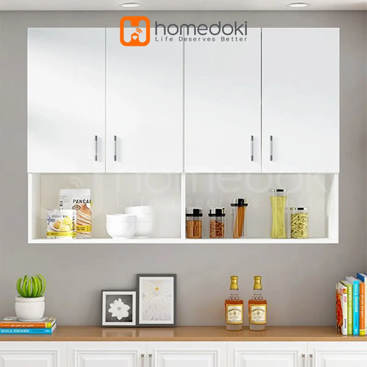 HOMEDOKI Lemari Dinding Dapur / Lemari Kabinet Dapur / Kitchen Set Minimalis Kayu Furniture Kayu