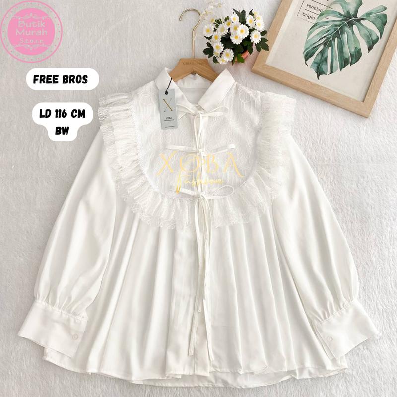 Xoba LD 110,116 cm dan LD 120 cm 3544 Atasan Wanita Blus Poka Baju Panjang Kasual Brokat Renda 5