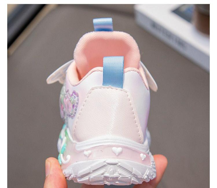 Product Introduction of Girls'shoes Children Sneaker Girls Mesh Shoes Breathable Kids'sport Shoes Rotating Button Sneaker Princess Light up Girl Glowing Leather Shoes 9