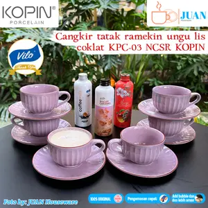 KOPIN 6 pasang cangkir set motif ramekin 220ml ungu KPC-03NCSR