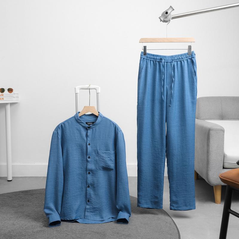 Bộ Đũi dài tay Cao Cấp TOPGU - Quần đũi dài + Áo sơ mi đũi dài tay Siêu mát lịch sự và thoải mái tối đa Menswear Nam