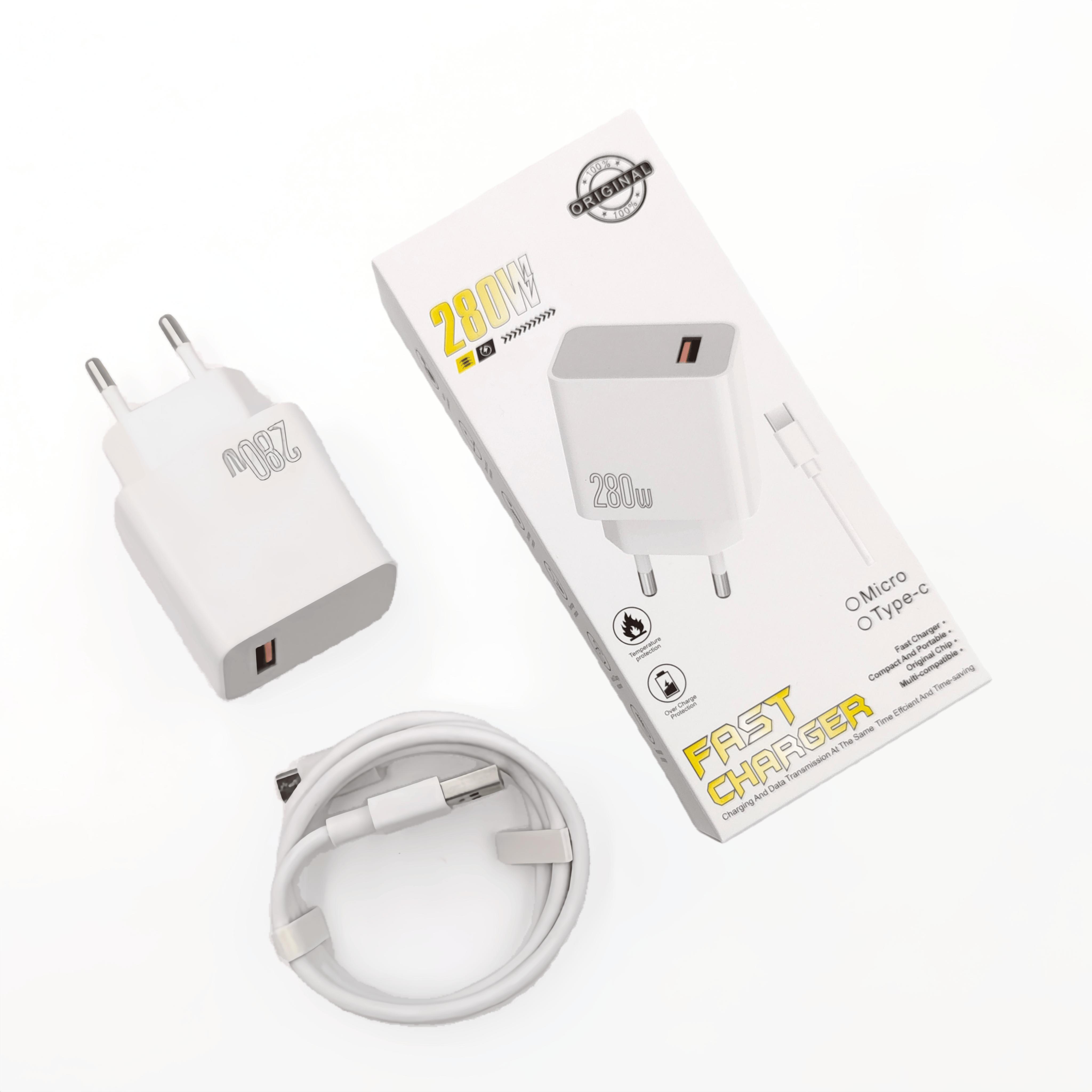 Adaptor Charger 280W Super Fast Charging Usb-A to Type-C 1 Set Adaptor + Kabel Original Pengisian Cepat Single Port Quick Charging 280W Support IOS Android Universal 132