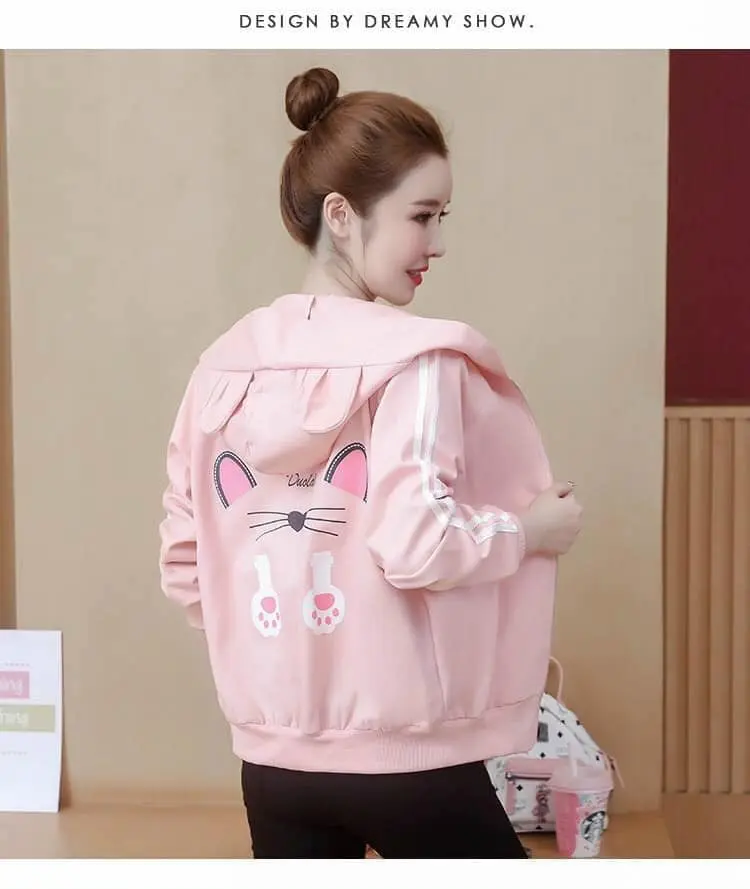 Áo khoác dù 2 lớp - có nón phối tai nhỏ - chống nắng - In chữ đơn giản Nữ Women Jacket Top Jean