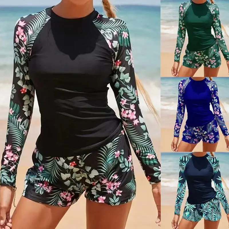 2024 New Style Sunscreen Fashion bikini Long-Sleeved Diving Suit One-Piece Swimsuit Female bikini/Ultravi